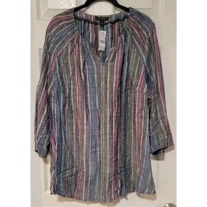 New Lane Bryant Womens Multicolor Raglan Sleeve Striped Blouse Top Size 16